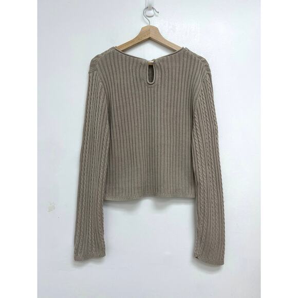 Vintage Express Cable Knit Neutral Boxy Cropped Classic Cotton Sweater - Medium - Picture 2 of 10